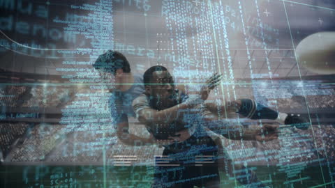 Rugby Action with Digital Data Screen Overlay