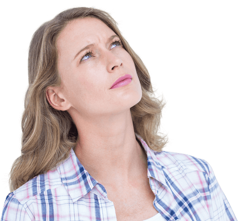 Pensive Caucasian Woman on Transparent Background