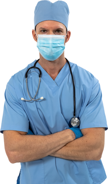 Transparent background doctor wearing surgical mask, gloves, and stethoscope front view - Download Free Stock Videos Pikwizard.com