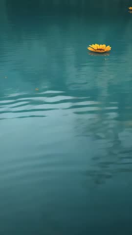 Drifting Sunflower Floating Across Calm Teal Pond Vertical Video