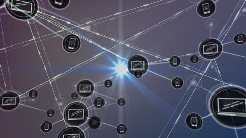 Digital Network and Icons Concept with Lens Flare Effect