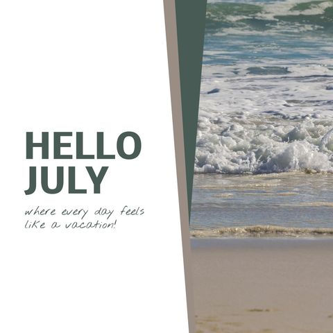 July Beach Scene with Text Welcoming Summer - Download Free Stock Templates Pikwizard.com