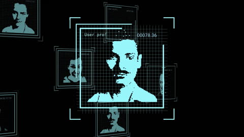 Digital Interface of Faces with Data Processing Bars