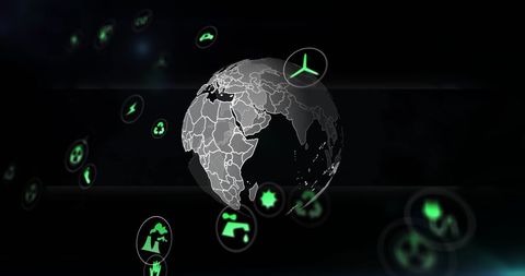 Digital Globe with Eco-Tech Green Icons for Global Sustainability - Download Free Stock Images Pikwizard.com