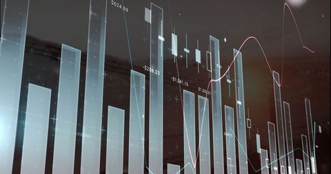 Futuristic 3d bar chart with trend lines on digital panel
