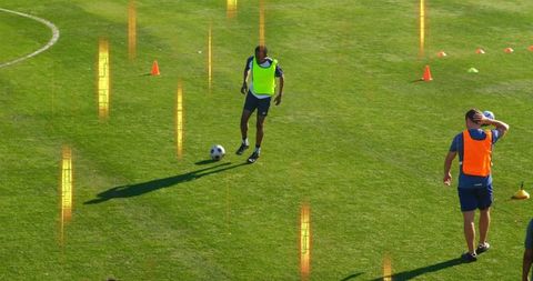 Soccer player dribbling fusion on training field