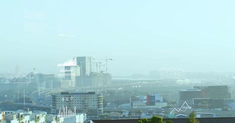 Urban Cityscape with Construction and Data Analytics Overlays