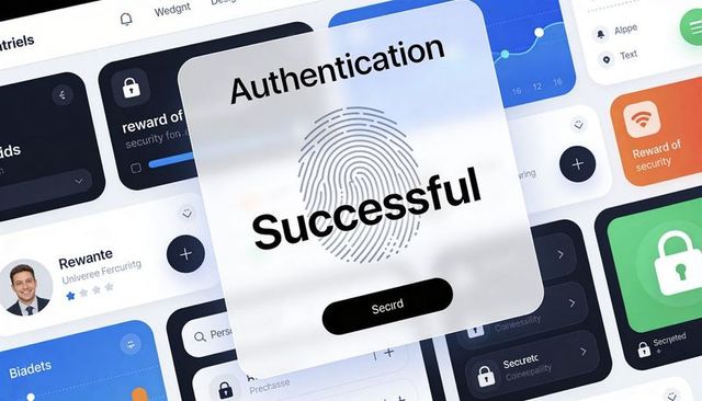 Successful biometric authentication modal with fingerprint unlocking dashboard access