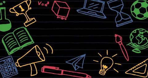 Colorful School Supplies with Blackboard Copy Space - Download Free Stock Images Pikwizard.com