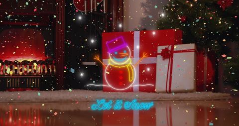 Festive Neon Snowman with Let it Snow Greeting - Download Free Stock Images Pikwizard.com