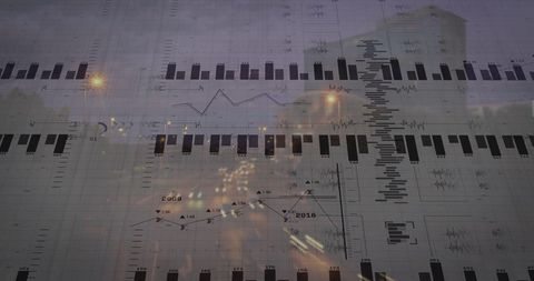 Financial Data Analysis Overlaying Urban Cityscape - Download Free Stock Images Pikwizard.com