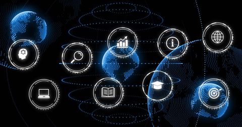 digital icons with data and technology over globes - Download Free Stock Images Pikwizard.com