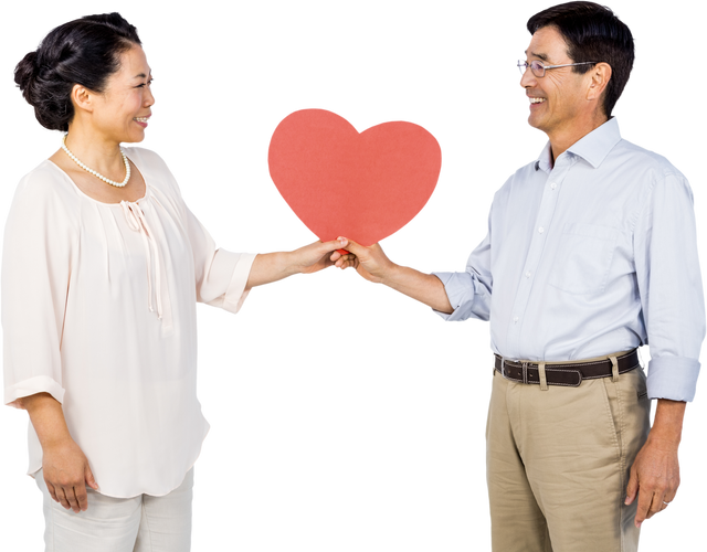 Transparent elder Asian couple holding red heart, unity and affection concept - Download Free Stock Videos Pikwizard.com