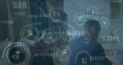 Digital finance overlay with futuristic tech icons