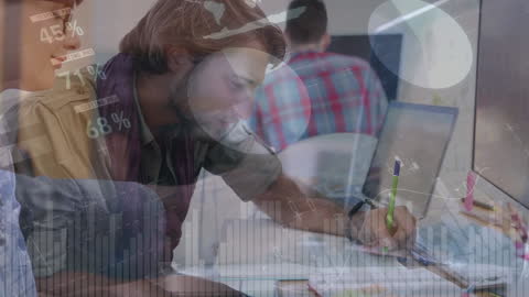 Business Team Collaborating with Visionary Data Overlay