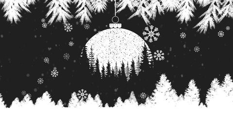 Winter Wonderland with Snowy Ornament and Pine Trees