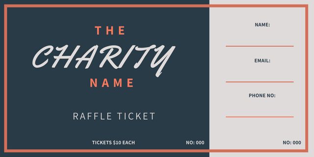 Versatile charity raffle ticket template with spaces for name, email, phone number, event title, and ticket number. Ideal for fundraisers and adaptable for various events, ensuring a professional look. Great for charity organizations, non-profit events, school events, community fundraisers, or corporate social responsibility activities. Easy to customize with event-specific details.