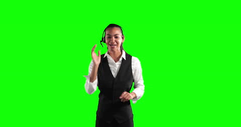 Businesswoman Using Phone Headset with Green Screen