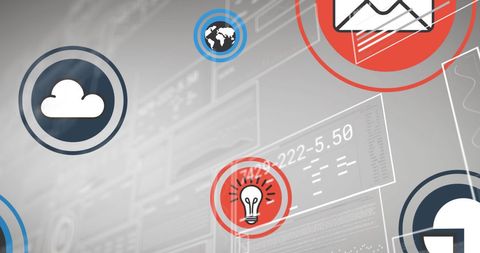 Digital cloud and media icons on futuristic interface