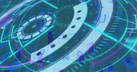 Futuristic tech overlay with data analytics symbols