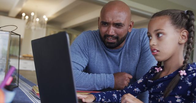 Father Helping Daughter with Homework on Laptop - Download Free Stock Images Pikwizard.com