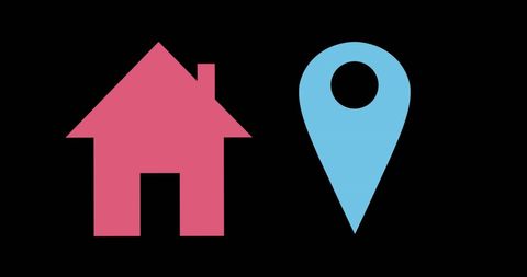 Colorful house and location pin on black background