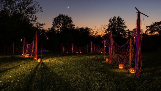 Festive Halloween Pumpkins Illuminating Twilight Garden