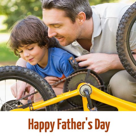 Father and Son Repairing Bicycle on Father's Day