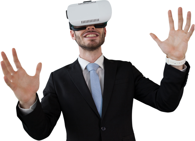 Smiling Businessman Using VR Headset Experiencing Virtual Reality - Download Free Stock Videos Pikwizard.com