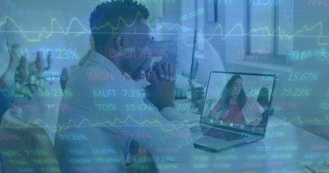 Business Professional Analyzing Financial Data in Virtual Meeting