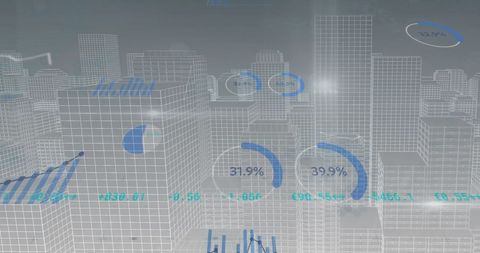Abstract Financial Data Overlay on Skyscraper Cityscape - Download Free Stock Images Pikwizard.com
