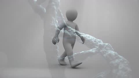 Abstract Person with DNA Strand in Futuristic Environment