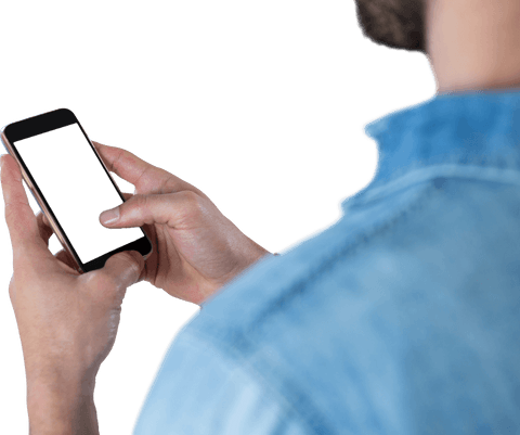 Man transparent holding smartphone for effective communication