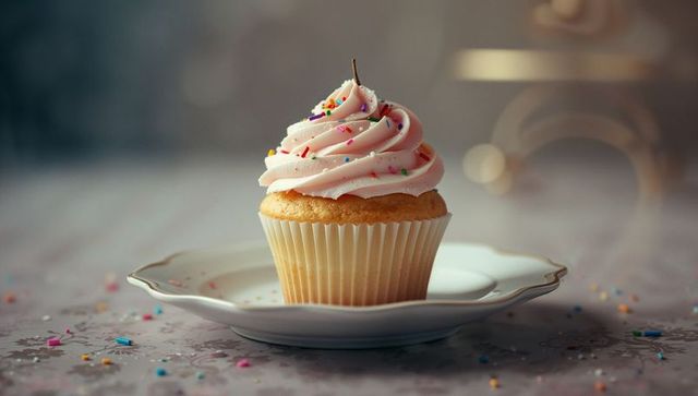 Elegant Cupcake with Pink Buttercream and Rainbow Sprinkles
