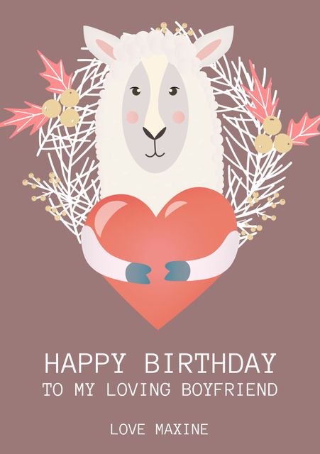 Ideal for celebrating a boyfriend's birthday with a touch of love and adorable charm. The card features a cute sheep holding a heart against a decorative backdrop, making it perfect for personalized messages. Great for custom events and expressing affection on special occasions.