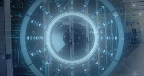 Futuristic Digital Interface Over Server Room Data Processing