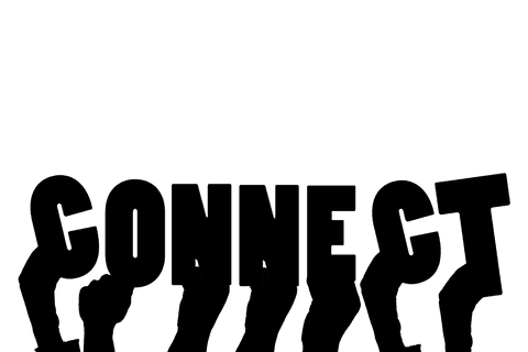 Hands with connect text on transparent background for networking