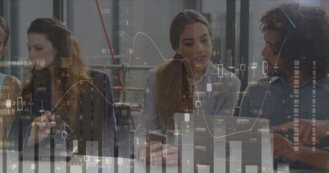 Business Team Analyzing Financial Data with Technology Interface Overlay - Download Free Stock Images Pikwizard.com