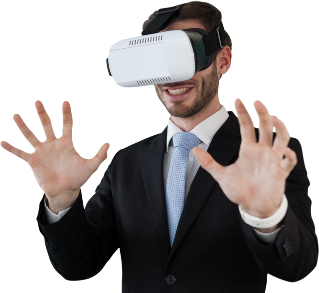 Businessman Experiencing Virtual Reality with Transparent VR Glasses - Download Free Stock Videos Pikwizard.com