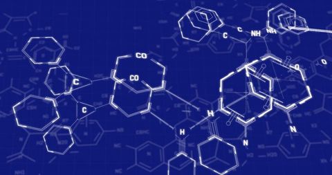 Abstract chemical formulas on blue scientific background
