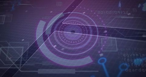 Futuristic Digital Interface with Purple Grid and Concentric Rings