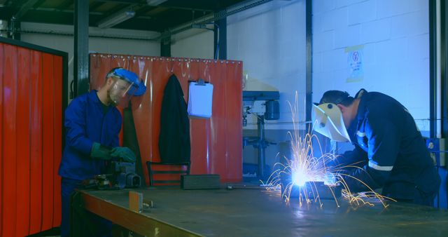 Industrial Workers Operating Metal Welding Machine - Download Free Stock Images Pikwizard.com