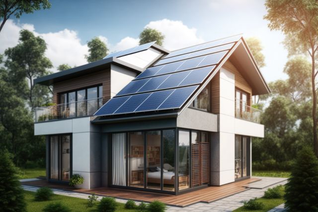 Modern Eco-Friendly Smart House with Solar Panels in Green Environment - Download Free Stock Images Pikwizard.com