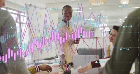 Financial data discussion in modern office meeting