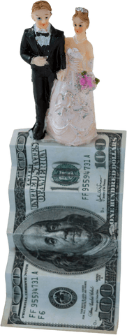 Transparent Wedding Couple Figurines on US Dollar Banknote