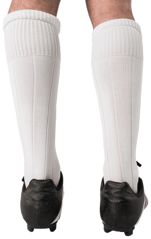 Close up of white football socks and black sports shoes transparent background