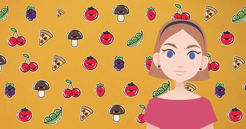 Caricature Talking Over Fun Food Icons