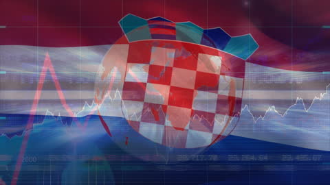 Global Financial Data Overlay on Croatia Flag with Graph Trends