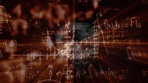 3D Brain with Floating Algebraic Formulas and Red Energy Rays