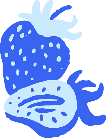 Transparent blue duotone strawberries on transparent canvas